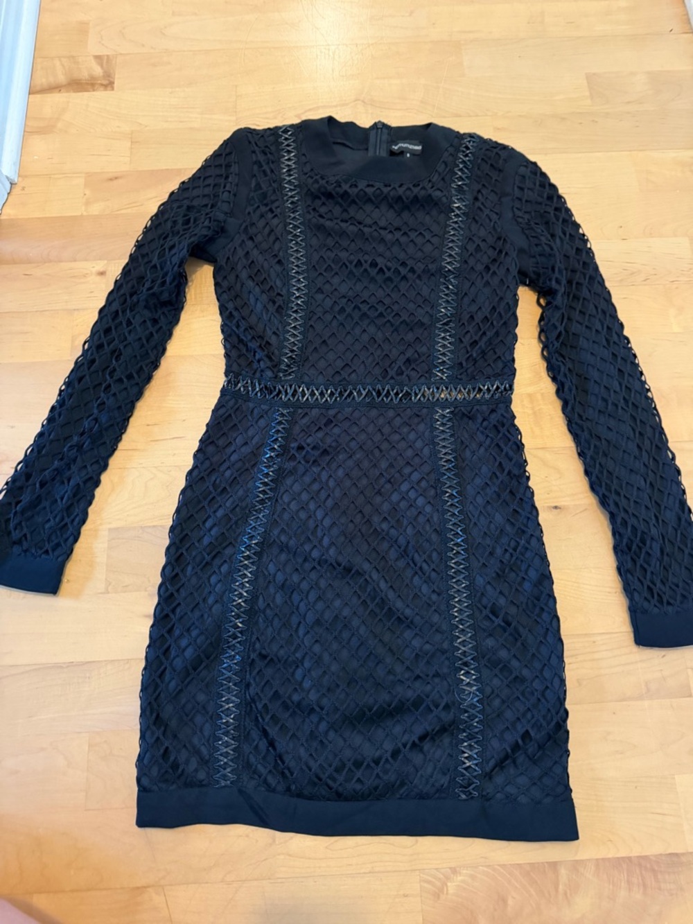 PrettyLittleThing Black Lattice Long Sleeve Mini Dress